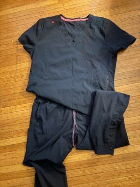 koi Women's Scrub Set in Navy with Pink Trim